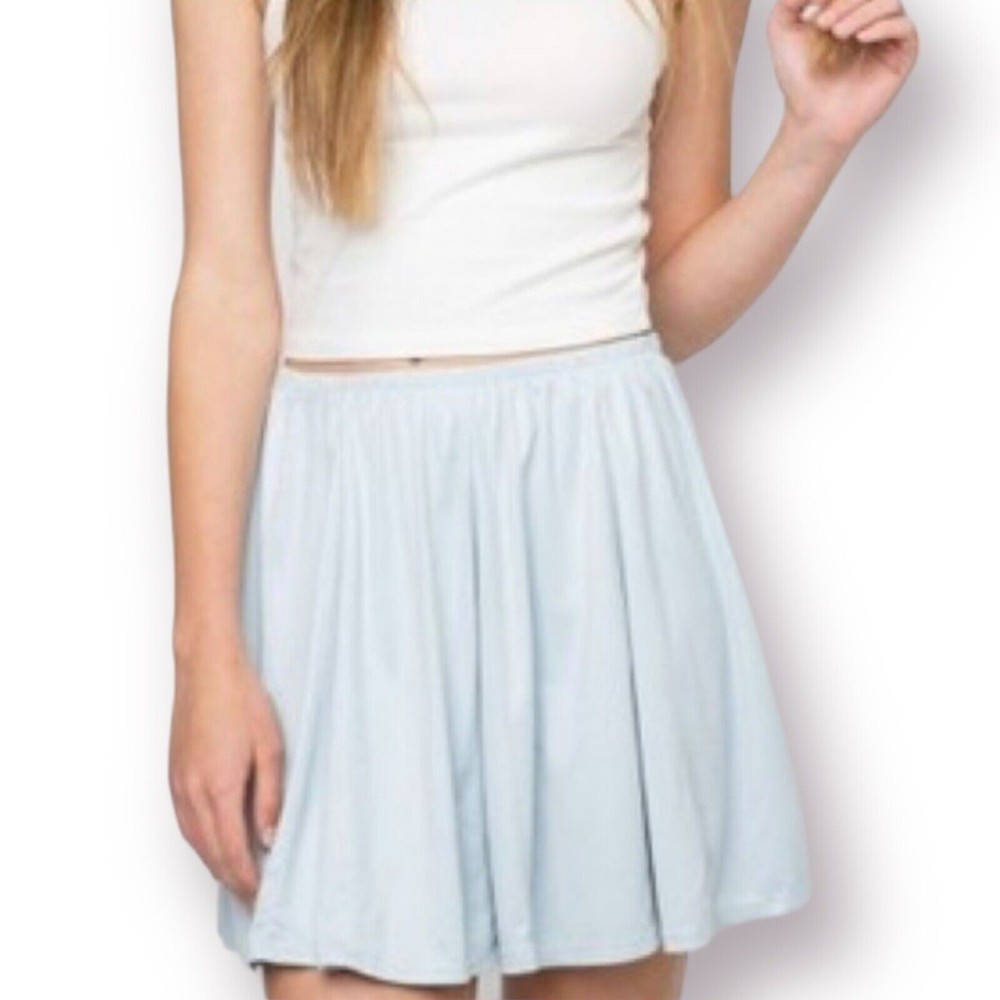 Brandy Melville Small Light Blue Faux Suede Skater Circle Mini Skirt Pull On